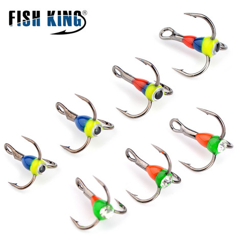 FISH KING Winter ice Fishing Hooks High Carbon Steel 5pcs/pack Overturned Barbed Trebles Hooks With Diamond Eye Fishing Tackle ► Photo 1/6