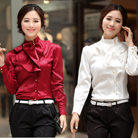 Elegant Women Long Sleeve Chiffon Shirt Tops Blouse OL Work Lady