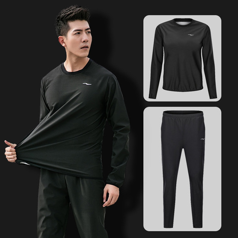 2Pcs Sauna Suit Men Gym Clothing Set O-Neck Pullover Sportswear Running Fitness tracksuit Weight Loss Sweating Sports Suit ► Photo 1/6