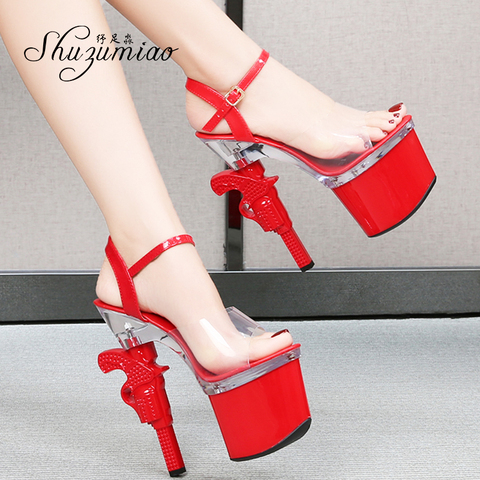 Branded Women's Shoes Stripper Heels Platform Sandals Mules High Heels 17.5 cm Transparent Strip Pole Dance Pistol Heel Size 43 ► Photo 1/6