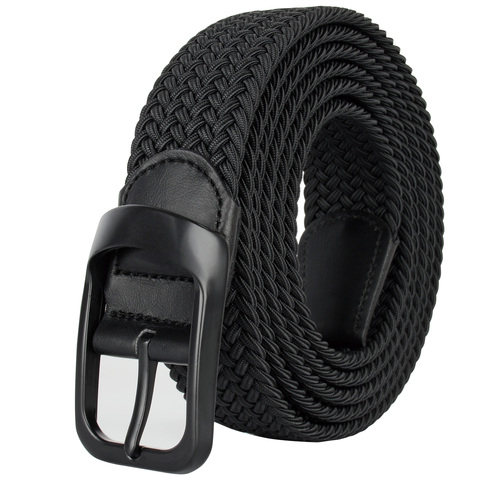 Drizzte Plus Size 100-190cm 190cm 63'' 67'' 71'' Long Black Braid Elastic Stretch Belt Mens Metal Buckle for Big and Tall Man ► Photo 1/6