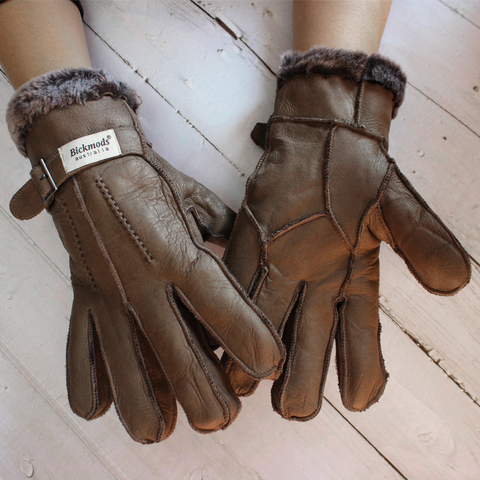 Sheepskin Fur Gloves Men's Thick Winter Warm Large Size Outdoor Windproof Cold Hand Stitching Sewn Leather Finger Gloves ► Photo 1/6