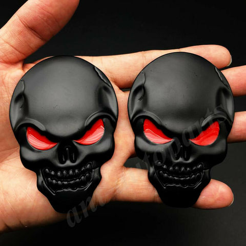 2x 3D Big Black Metal Skull Skeleton Evil Bone Car Emblem Badge Decal Sticker ► Photo 1/5