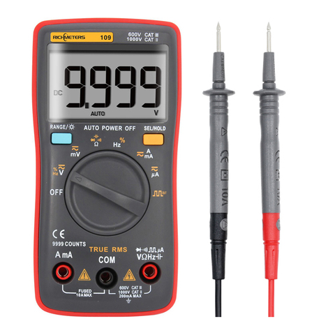 RM109 Palm-size True-RMS Digital Multimeter 9999 counts Square Wave Backlight AC DC Voltage  Ammeter Current Ohm Auto/Manual ► Photo 1/6