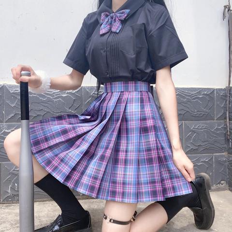 women purple black gothic  pleated plaid skirt summer high waist korea harajuku japanese cute sexy mini a-line skirts cosplay ► Photo 1/6