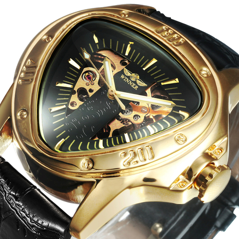 Mechanical Watch Men Automatic Wrist Watches Mens 2022 Top Brand Luxury Triangle Skeleton Gold Big Case + Gift Box часы мужские ► Photo 1/6