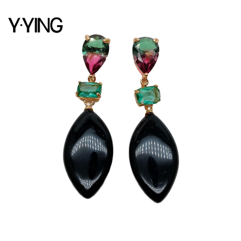 Y·YING Multi Color Crystal Black Onyx Dangle Stud Earrings ► Photo 1/6