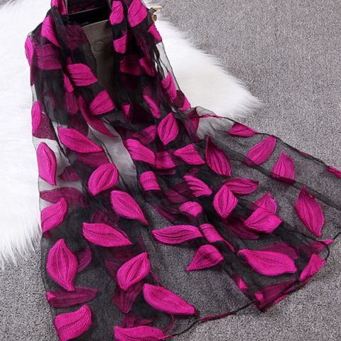 Women Girls Leaves Jacquard Organza Scarf Shawls Summer Sunshade Beach Scarves Wraps 65x170cm ► Photo 1/6