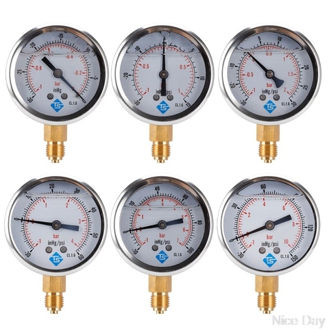 Compound Pressure Vacuum Gauge Glycerine Filled -1/10Bar & -30*Hg 1/4 BSP Bottom  Ju19 20 Dropship ► Photo 1/6