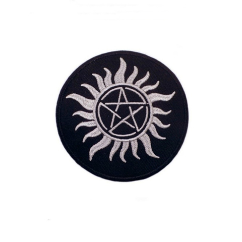 2X Supernatural Anti-Possession Embroidered Applique Iron on Patch TV Series Evil Power SPN Cosplay Sign Pentagram Sun ► Photo 1/2