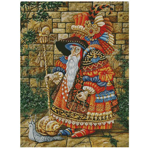 Gold Collection Lovely Counted Cross Stitch Kit Red Santa Magic cane Wizard and snail 10475 Free Shipping ► Photo 1/4