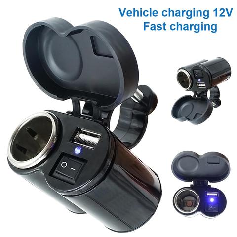 Motorcycle 12-24V Waterproof Power Charger USB Socket Kit Motorbike ATVs Cigarette- Lighter phone power Supply for huawei iphone ► Photo 1/6