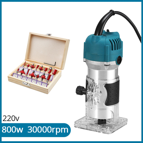 800w Wood Router 220v Woodworking Electric Trimmer Wood Milling Engraving Slotting Trimming Carving Machine With Milling Cutter ► Photo 1/6