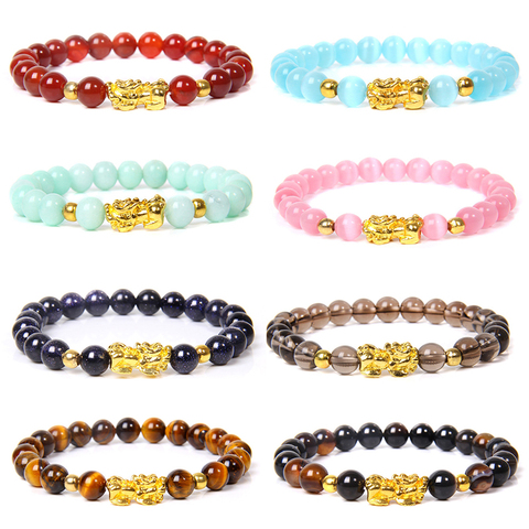Women Men Feng Shui Buddha Bracelet Golden Piuxiu Charm Bracelet Natual Tiger Eye Stone Quartz Crystal Beads Wealth Bracelet ► Photo 1/6