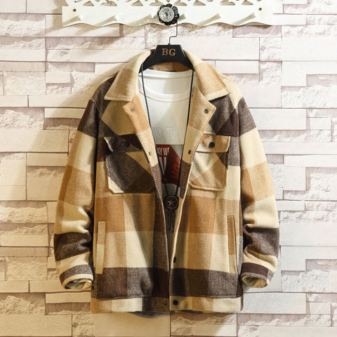 Men's Plaid Woolen Coat Men's Spring and Autumn Korean Version of The Lapel Woolen Coat Winter Thick Casual Jacket Men Clothing ► Photo 1/5