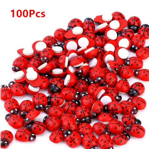 100pcs Per Bag Wooden Ladybird Ladybug Sticker Children Kids Painted Adhesive Back DIY Craft Home Party Sticker Decoration ► Photo 1/1