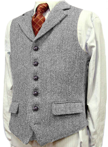 Mens Vest Casual Tweed Wool Slim Fit Notched Lapel Grey/Brown/Black Classic for Wedding Groomsmen Herringbone Men Waistcoat ► Photo 1/6