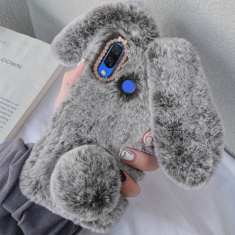 Fluffy Rabbit Silicone Bunny Plush Phone Case For Huawei P20 Lite P40 P30 Pro Mate 30 Nova 5T Honor 20S 9X Y7 Pro Y9 Prime 2022 ► Photo 1/6