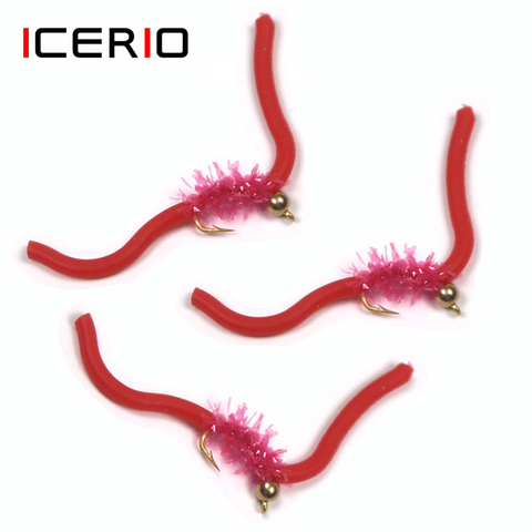ICERIO 10PCS San Juan Worm Brass Bead Head Squirmy Wormy Fly Trout Fly Fishing Lures Nymphs #10 ► Photo 1/3