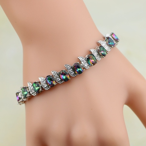 Rainbow Mystic Cubic Zirconia White Crystal Silver Color  Jewelry Charm Bracelet For Women ► Photo 1/1