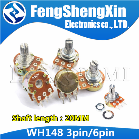 10pcs 20mm WH148 3pin 6pin B1K B2K B5K B10K B20K B50K B100K B250K B500K B1M Potentiometer 1K 2K 5K 10K 20K 50K 100K 250K 500K 1M ► Photo 1/2