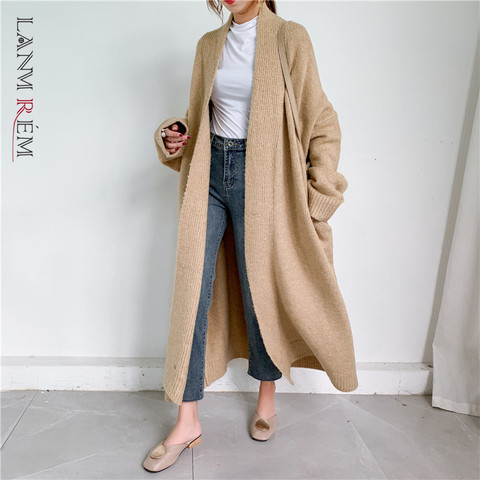 LANMREM 2022 New autumn Fashion Women Clothes Scarf Collar Lantern Sleeves Pocket Loose Knits Cardigan WJ82604 ► Photo 1/6