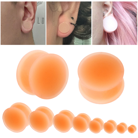 2Pcs Skin Silicone Ear Plugs and Tunnels Flexible Lobe Piercings Earring  Ear Gauges Stretchers Expanders Body Jewelry ► Photo 1/6