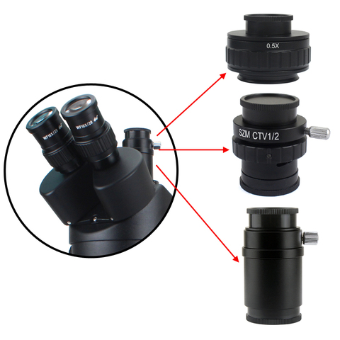 0.3X 0.5X C-mount Lens Adapter SZMCTV 1/2 1/3 1X Adapter For Simul Focal Trinocular Stereo Microscope Video Camera ► Photo 1/4