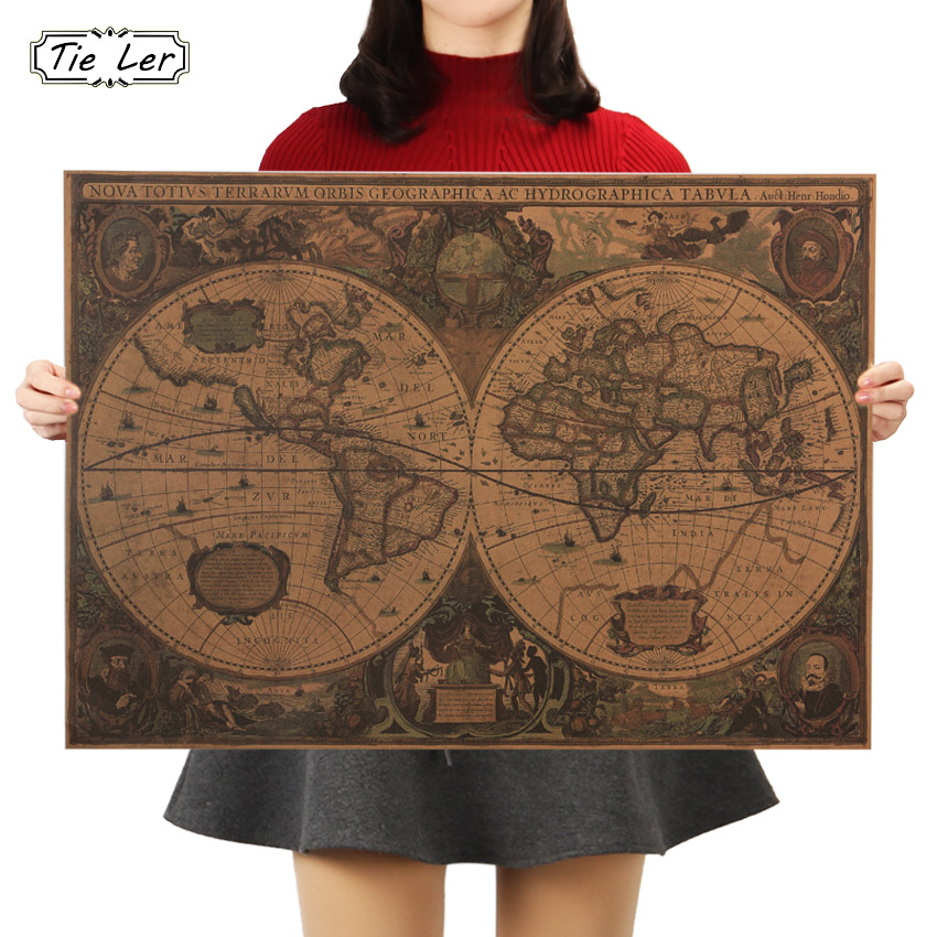 Retro World Map Nautical Ocean Map Vintage Kraft Paper Poster Wall ...