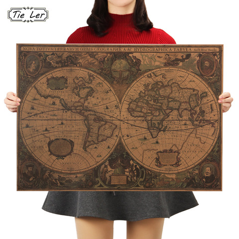 Retro World Map Nautical Ocean Map Vintage Kraft Paper Poster Wall Chart Sticker Antique Home Decor Map World 72.5*51.5cm ► Photo 1/6