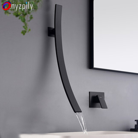 Onyzpily Basin Faucet Wall Mounted 70cm Spout Waterfall  Single Handle Chrome Bathroom Mixer Tap Concealed Basin Sink Torneira ► Photo 1/6