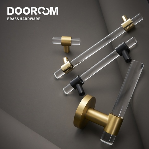 Dooroom Brass Acrylic Furniture Handles Modern Fashionable Long Pulls Cupboard Wardrobe Dresser Shoe Box Drawer Cabinet Knobs ► Photo 1/6