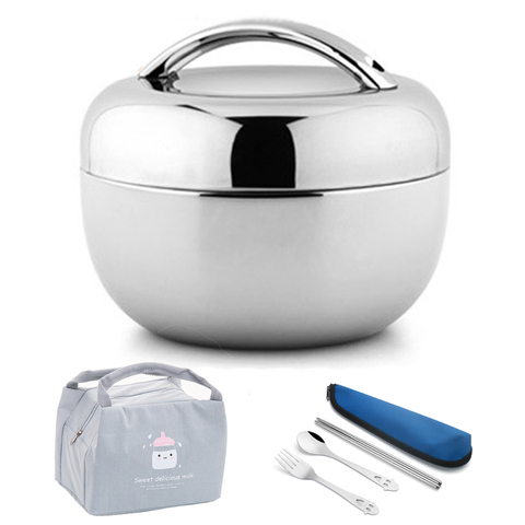 Vacuum Thick Stainless Steel Food Storage Container Thermos Portable Picnic Bento Lunch Box Office Lunchbox Adult Dinnerware Set ► Photo 1/6