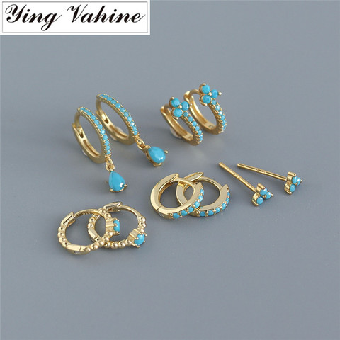 ying Vahine 100% 925 Sterling Silver Small Blue Zircon Circle Stud Earrings for Women ► Photo 1/6