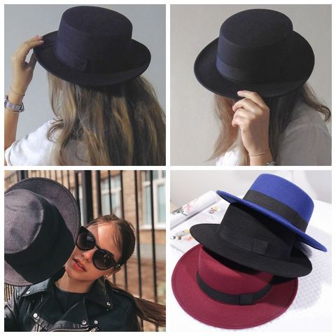 Winter Autumn Imitation Woolen Women Hat Ladies Fedoras Top Jazz Round Cap Female Bow Ribbon Bowler Hats ► Photo 1/6
