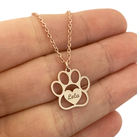 Cute Cat Paw Name Necklace Heart Pendant Personalized Dog Bear Footprint Engraved Jewelry Women Child Best Gifts ► Photo 1/6