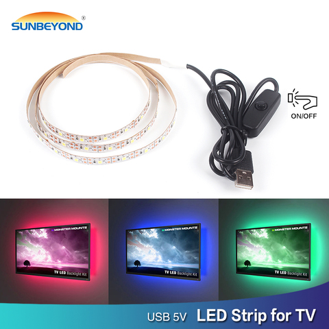 USB Switch LED Strip Light 2835 RGB LED Flexible Lamp Tape Ribbon 1M 2M 3M 5M LED For Backlight TV HDTV Desktop Screen Lighting ► Photo 1/6