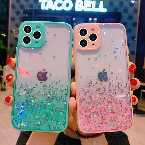 Cute Glitter Crystal Candy Color Gradient Phone Case For iPhone 11 Pro X XR XS MAX Clear TPU Cover For iphone 7 8 plus Back Case ► Photo 1/6