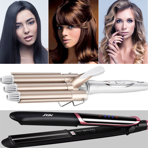 Professional Ceramic Flat Iron Far-infrared Hair Straightener 3 Barrel Hair Curler Hair Curling Iron Big Wave Perm Splint Roller ► Photo 1/6