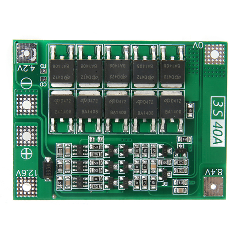 New Arrival 1pc 3S 11.1V 12.6V 40A 18650 Li-ion Lithium Battery BMS Protection Board Enhanced Version Mayitr ► Photo 1/6