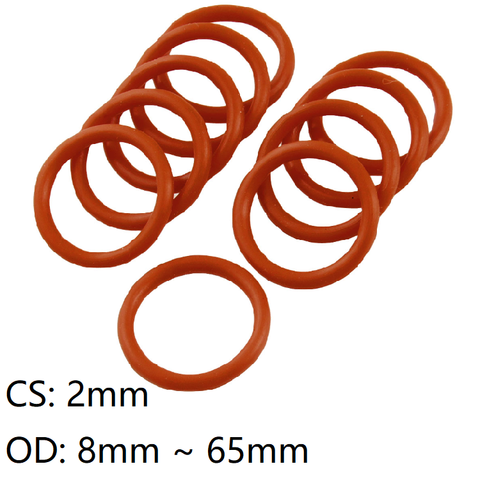 10pcs Thickness CS 2mm OD 8 ~ 65mm Silicone O Ring Gasket Food Grade Waterproof Washer Rubber Insulated Round O Shape Seal Red ► Photo 1/6