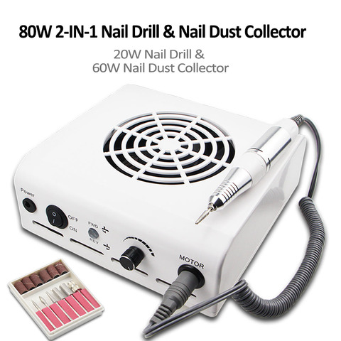 80W 2-IN-1 Nail Drill & Nail Dust Collector Manicure With Powerful Fan Mill Cutter Machine For Manicure Nail Pedicure File ► Photo 1/6