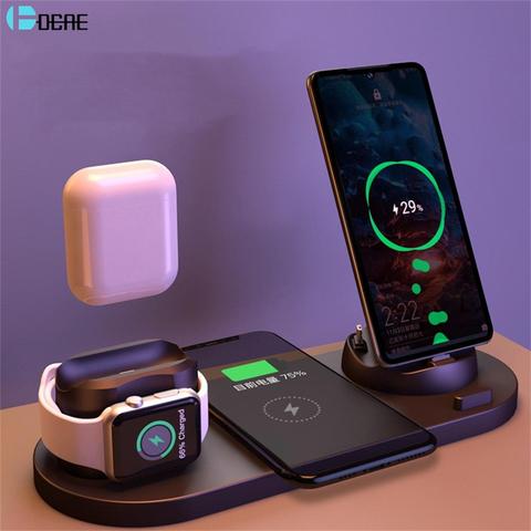 DCAE 6 in 1 Wireless Charger Dock Station for iPhone/Android/Type-C USB Phones 10W Qi Fast Charging For Apple Watch AirPods Pro ► Photo 1/6