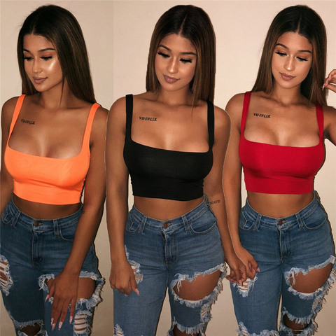 2022 Sexy Women Solid Strappy Tanks Vest Crop Top Summer Sleeveless Slash Neck Tanks Beach Women Sports Tank Tops ► Photo 1/5