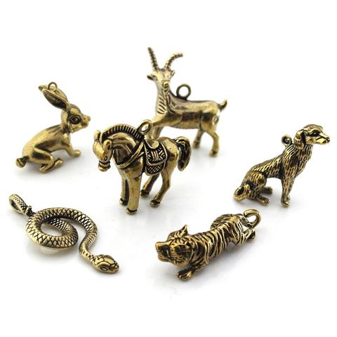 1pcs Solid Brass Keychain Charm Pendant High Quality Chinese Zodiac Signs Leather Craft DIY Decoration Keyring Animals CLOXY ► Photo 1/6