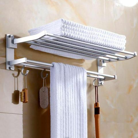 Aluminum 2-Tier Wall Mounted Bathroom Towel Rack Storage Hanger Shelf Kitchen Hotel Clothes Towel Racks держатель для полотенец ► Photo 1/6