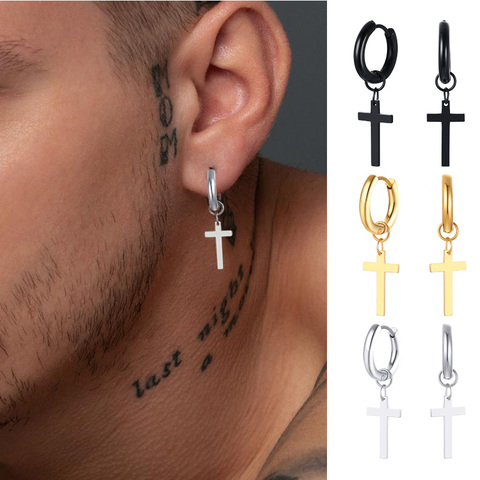 Stainless Steel Earring with Cross Charm for Guys Men's Jewelry ► Photo 1/6