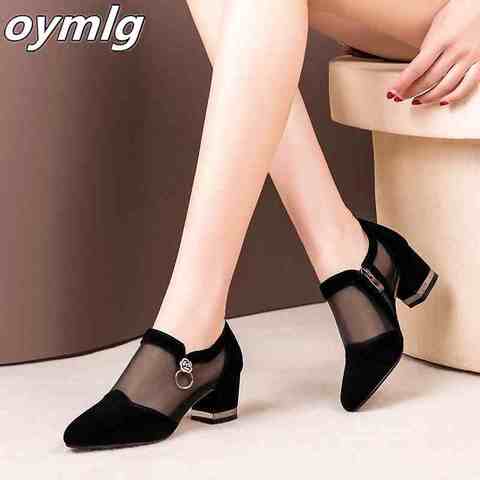 Summer Women High Heel Shoes Mesh Breathable Pumps Zip Pointed Toe Thick Heels Fashion Female Dress Shoes Elegant Footwear ► Photo 1/6