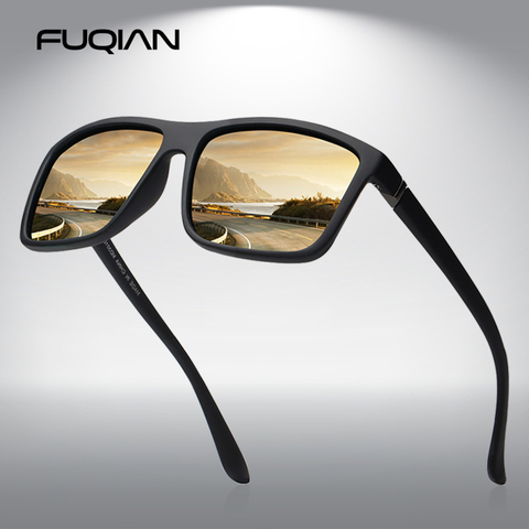 FUQIAN Brand Classic Square Polarized Sunglasses Men Vintage
