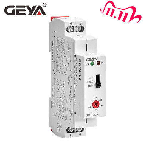 Free Shipping GEYA GRT8-LS Din rail Staircase Switch Lighting Timer Switch 230VAC 16A 0.5-20mins Delay off Relay Light Switch ► Photo 1/6